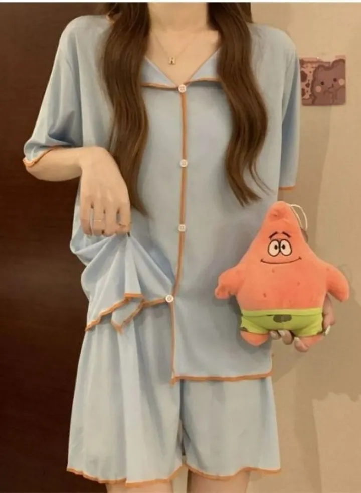 Korean style thin button ice silk pajamas