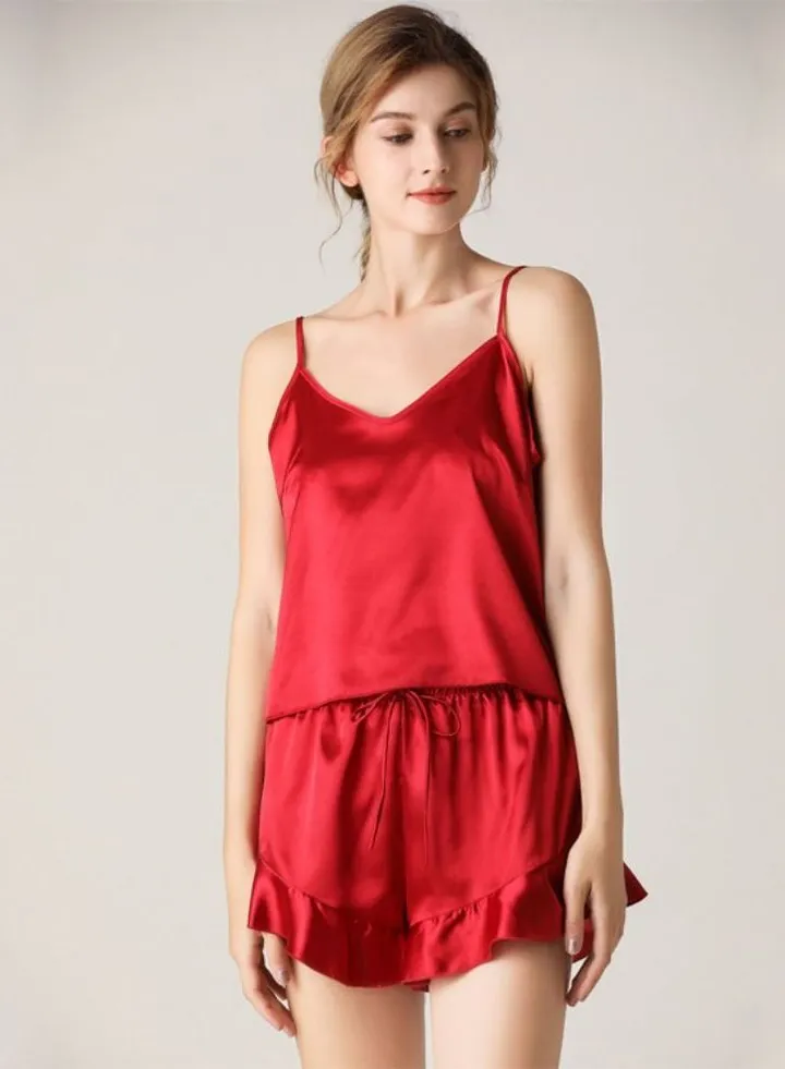 Silk suspenders two-piece pajamas set