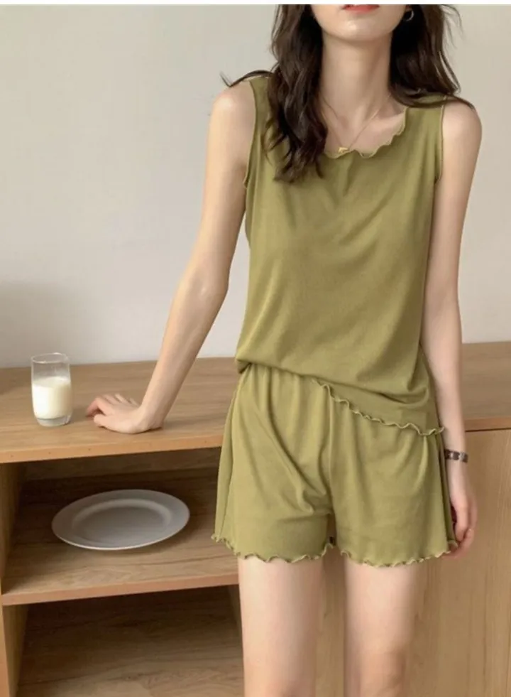 Ice silk thin suspender pajamas two-piece set