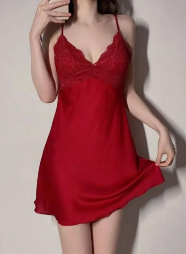 Ice silk lace suspender nightgown