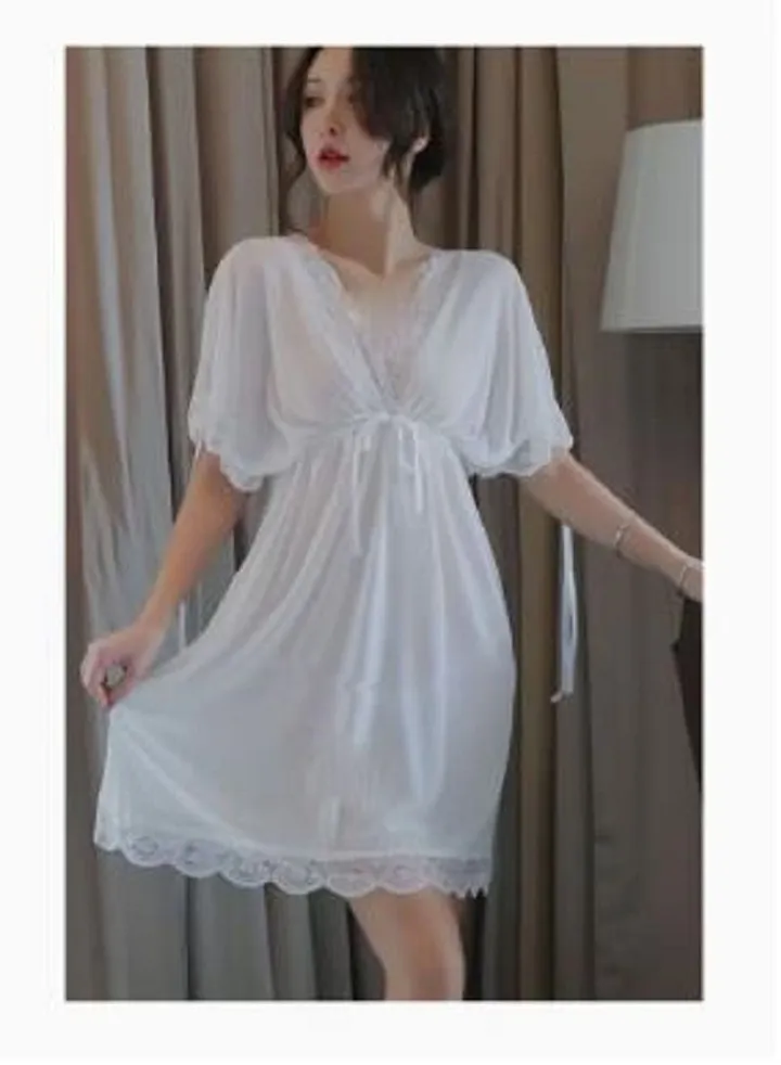 Women Lace Detail Backless Nightdress White
