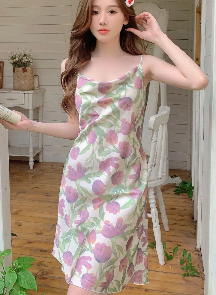 New Women's Sling Ice Silk Sleeping Dress
