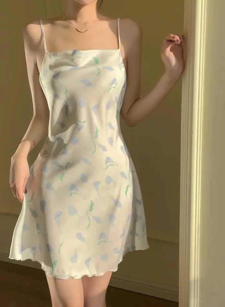 New Women's Sling Ice Silk Sleeping Dress