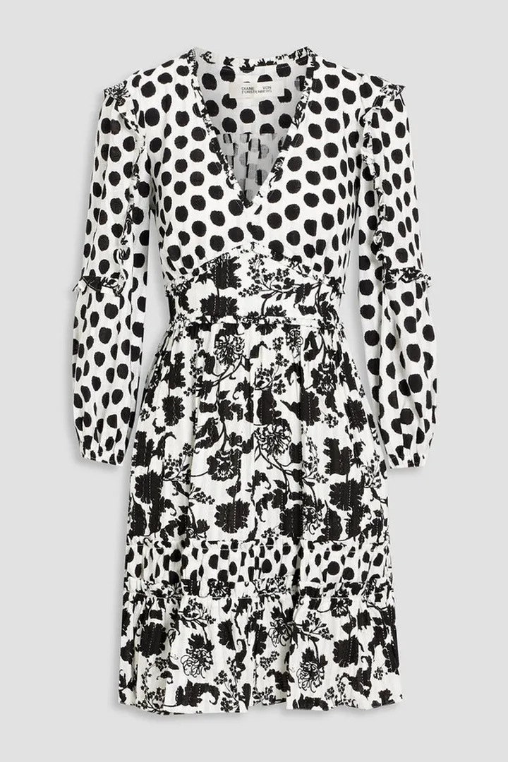 Kourtney ruffle-trimmed printed cotton-jacquard mini dress
