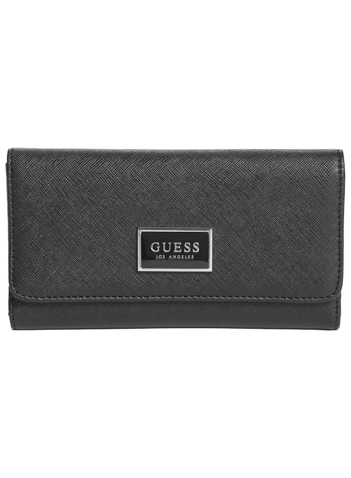 GUESS Factory Women's Abree Logo Saffiano Slim Trifold Wallet