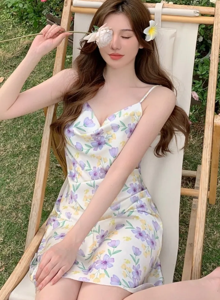 New Women's Sling Ice Silk Sleeping Dress