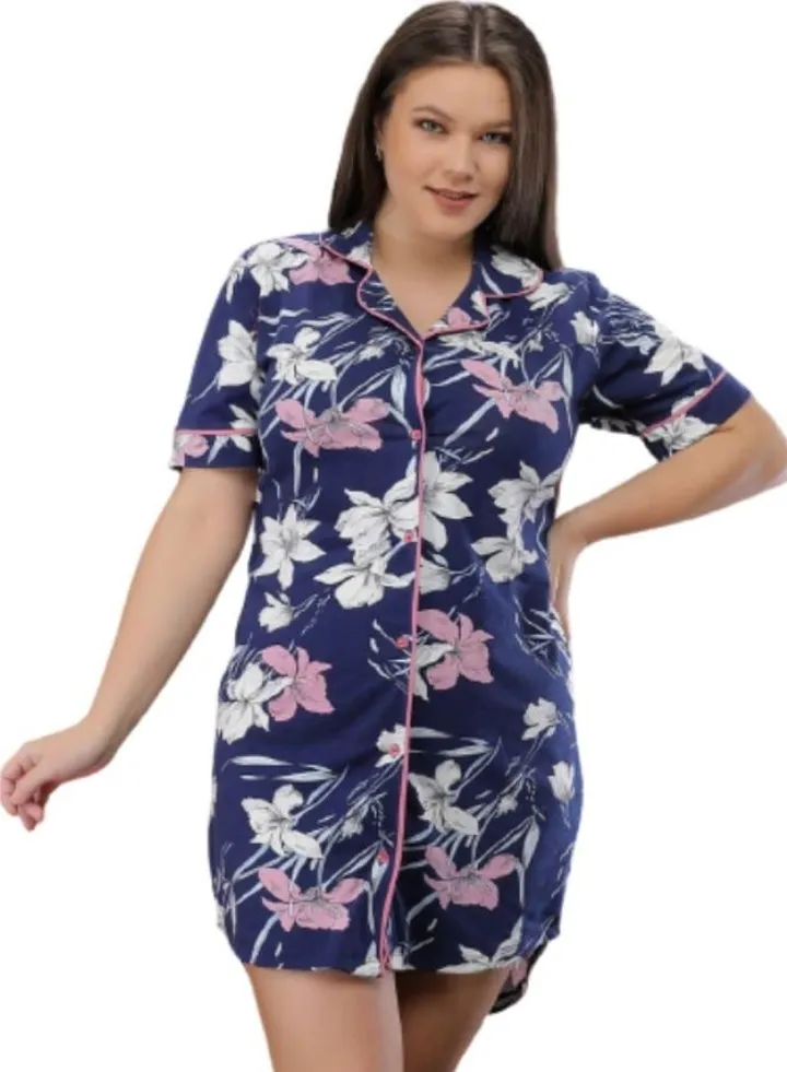 Cotton night dress with short sleeves loose elegant large sizes