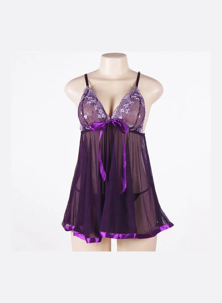 Floral Detail Lace Nightdress Purple