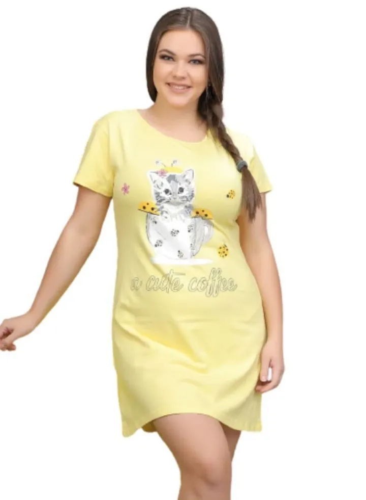 Cotton night dress with short sleeves loose elegant large sizes