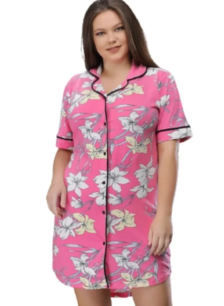 Cotton night dress with short sleeves loose elegant large sizes