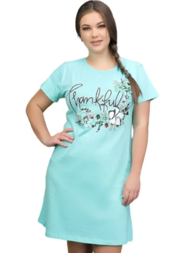 Cotton night dress with short sleeves loose elegant large sizes