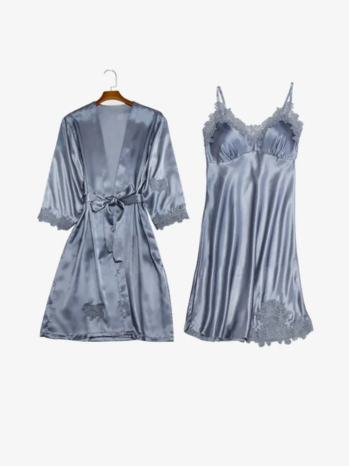 Comfortable Nightdress With Robe Grey