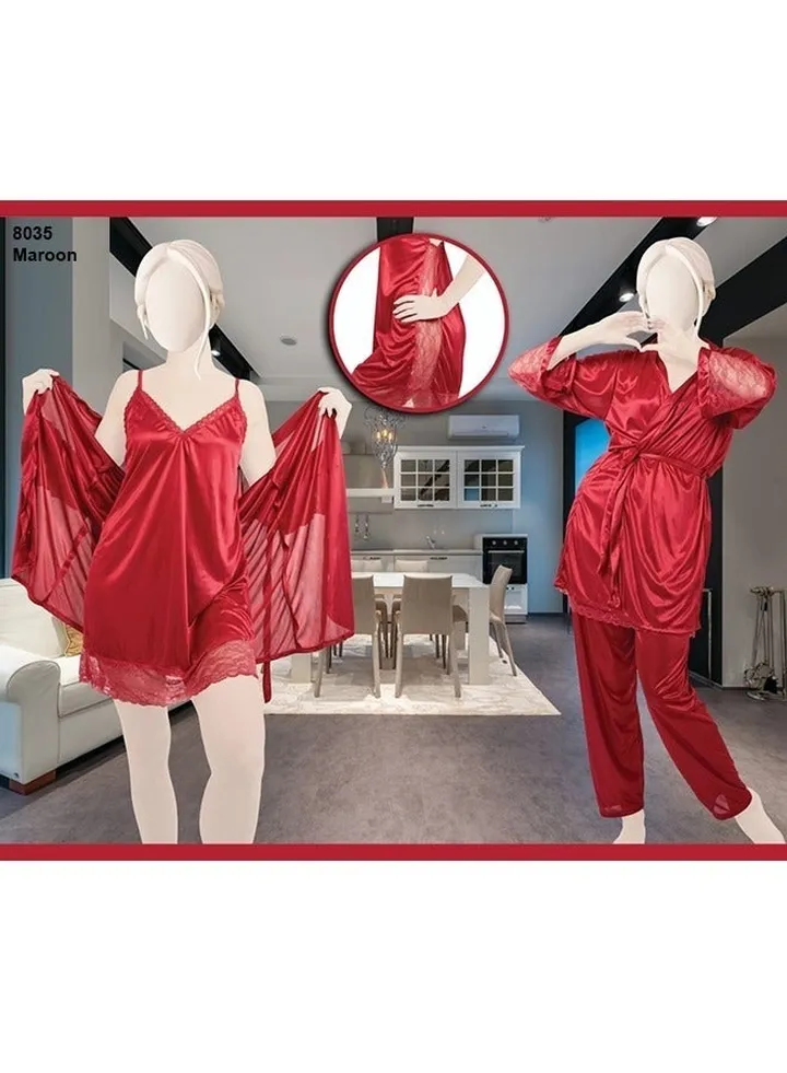 Women's Silk Nightsuit With Lace, Comfortable And Stylish Sleepwear