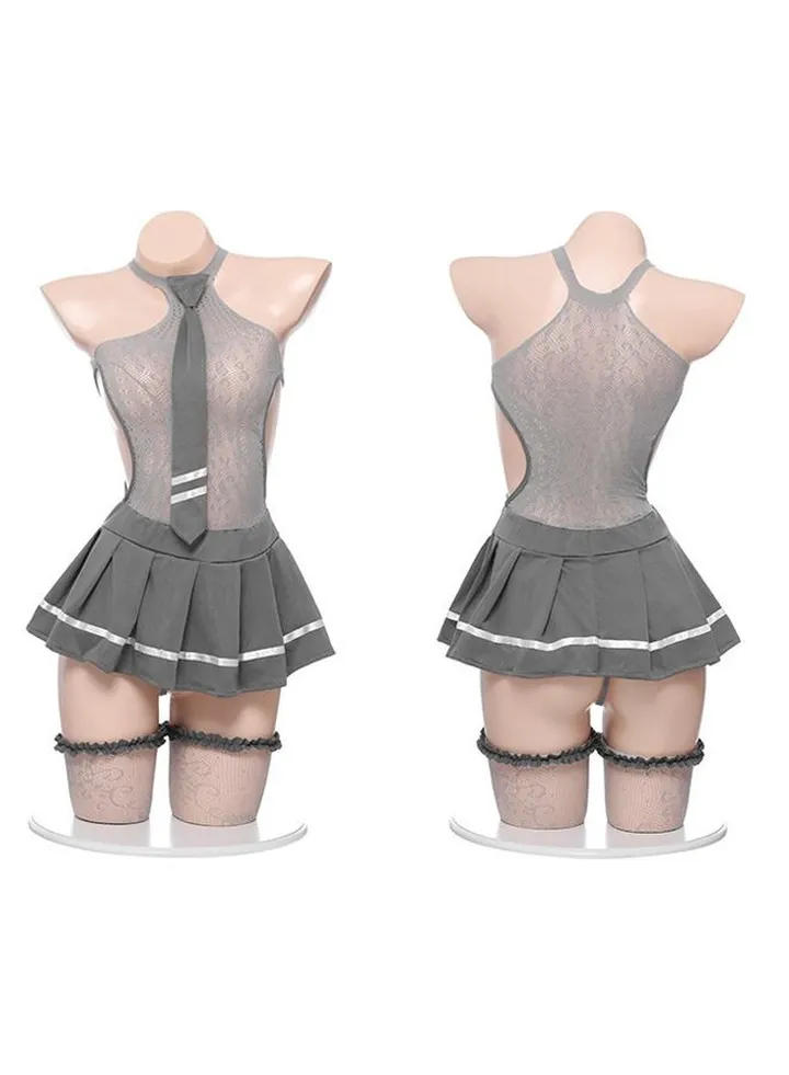 Sweet Cool Student Sister Network Dress Set Campus Uniform Set Mesh Velvet Elastic Knit Women Girl Wear Comfortable Anti-bacterial Breathable Waist Body Shaper Slimming Elastic Dress