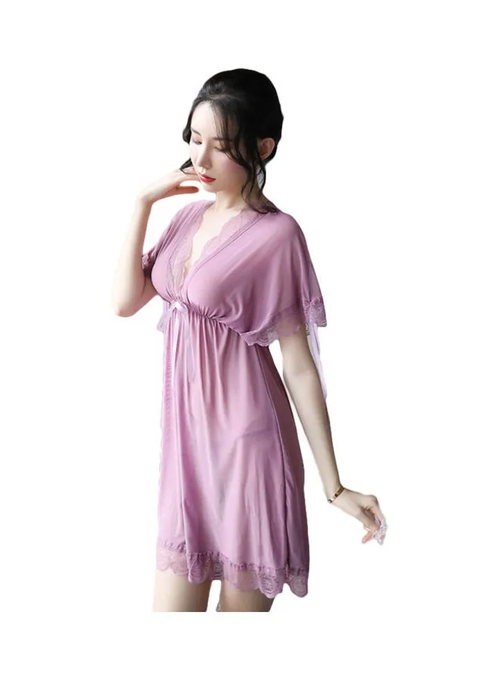 Lace Detail Backless Nightdress Purple