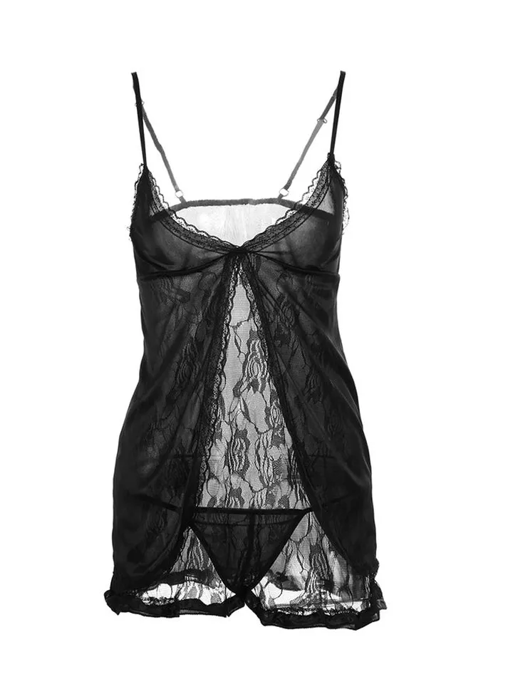 Lace Detail Babydoll Nightdress Black