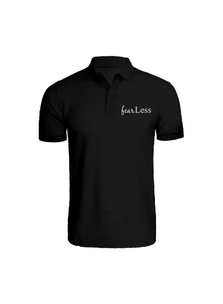 Embroidered (Black) Cotton T-shirt (Fear Less) Personalized Polo Neck T-shirt For Women (Small)-Set of 1 pc-220 GSM