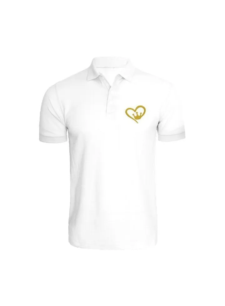 Embroidered (White) Cotton T-shirt (Queen Crown Heart) Personalized Polo Neck T-shirt For Women (Small)-Set of 1 pc-220 GSM