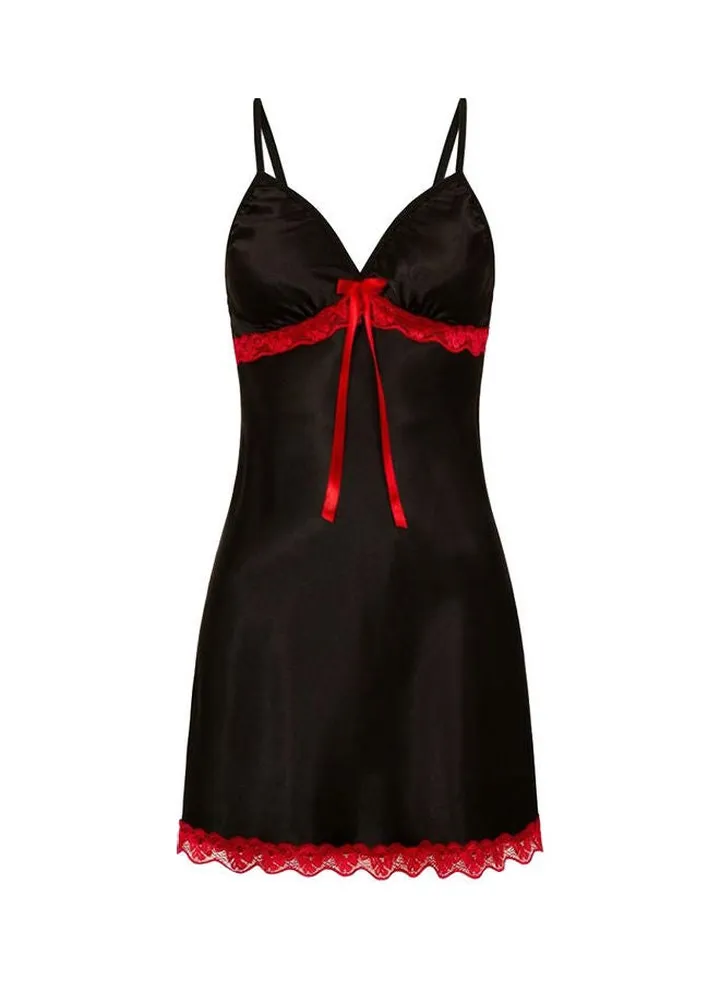 Floral Lace Trim Bowknot Dress Black