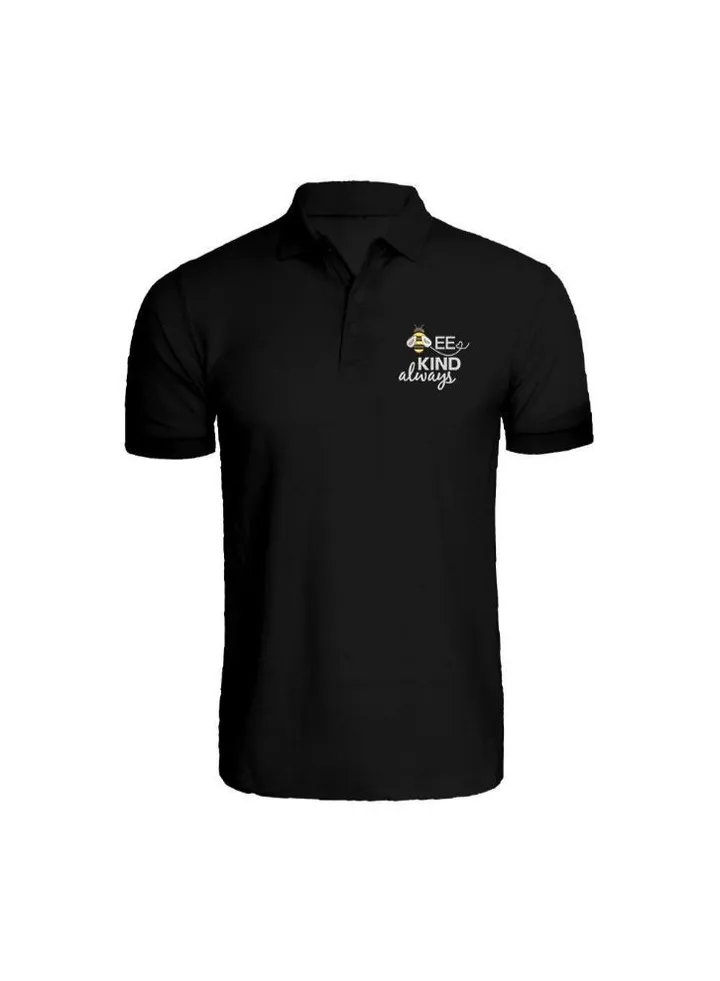 Embroidered (Black) Cotton T-shirt (Bee Kind Always) Personalized Polo Neck T-shirt For Women (Small)-Set of 1 pc-220 GSM