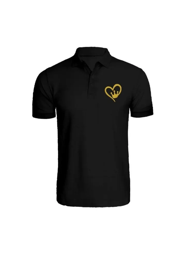 Embroidered (Black) Cotton T-shirt (Queen Crown Heart) Personalized Polo Neck T-shirt For Women (Small)-Set of 1 pc-220 GSM