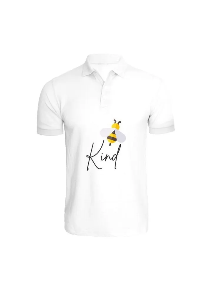 Printed (White) Cotton T-shirt (Bee Kind) Personalized Polo Neck T-shirt For Women (Small)-Set of 1 pc-220 GSM