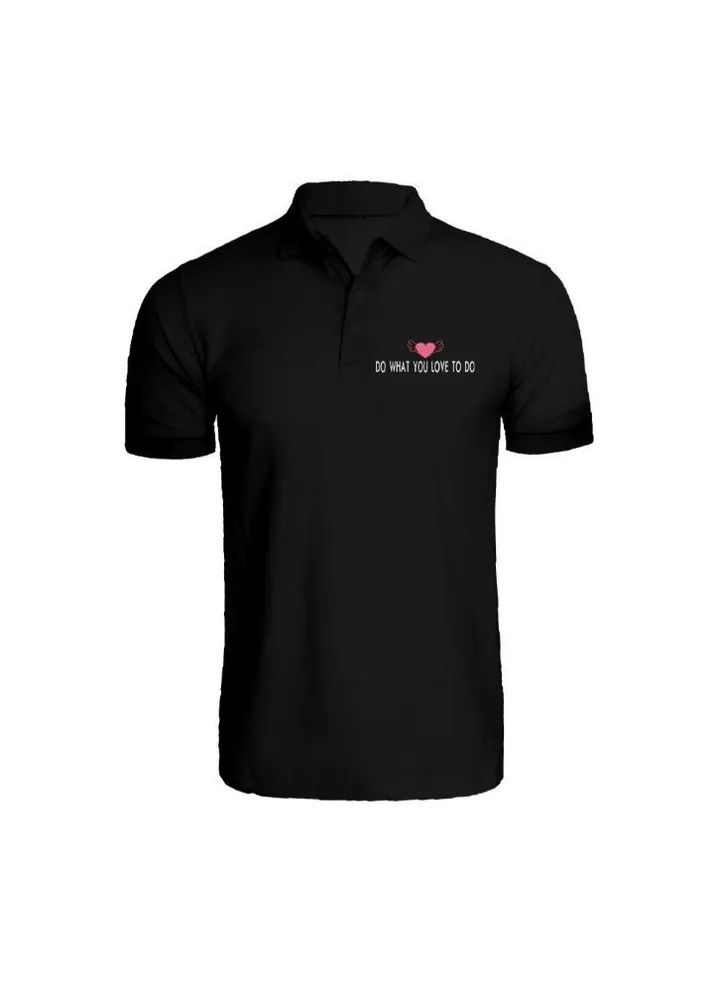 Embroidered (Black) Cotton T-shirt (Do What You Love To Do) Personalized Polo Neck T-shirt For Women (Small)-Set of 1 pc-220 GSM