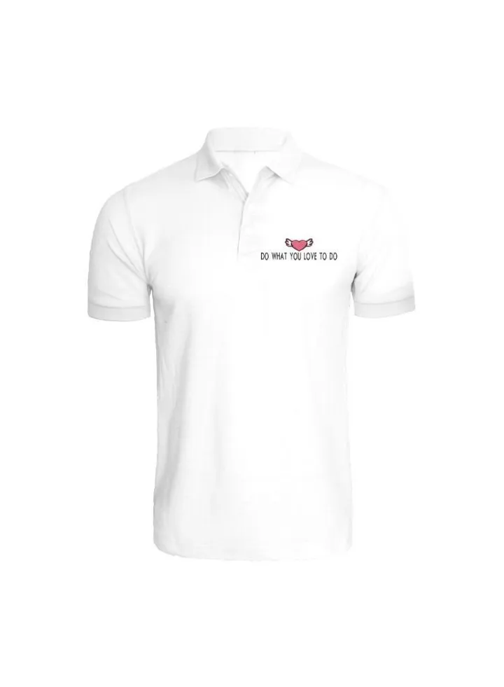 Embroidered (White) Cotton T-shirt (Do What You Love To Do) Personalized Polo Neck T-shirt For Women (Small)-Set of 1 pc-220 GSM