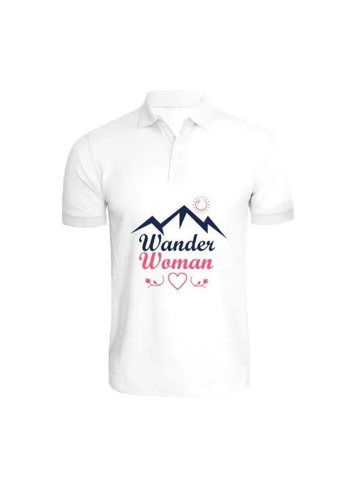 Printed (White) Cotton T-shirt (Wander women) Personalized Polo Neck T-shirt For Women (Small)-Set of 1 pc-220 GSM