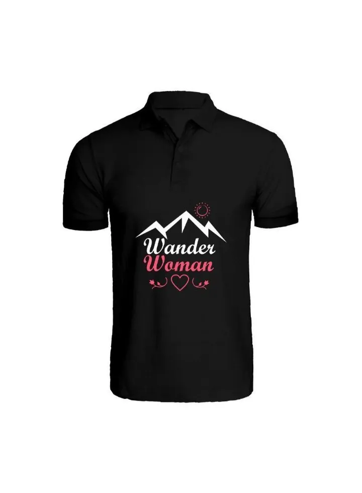 Printed (Black) Cotton T-shirt (Wander women) Personalized Polo Neck T-shirt For Women (Small)-Set of 1 pc-220 GSM