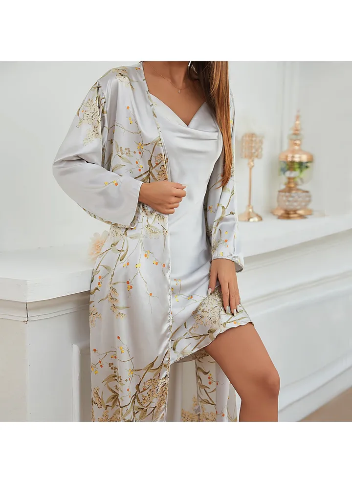Two-Piece Tie Nightgown And Nightgown Set