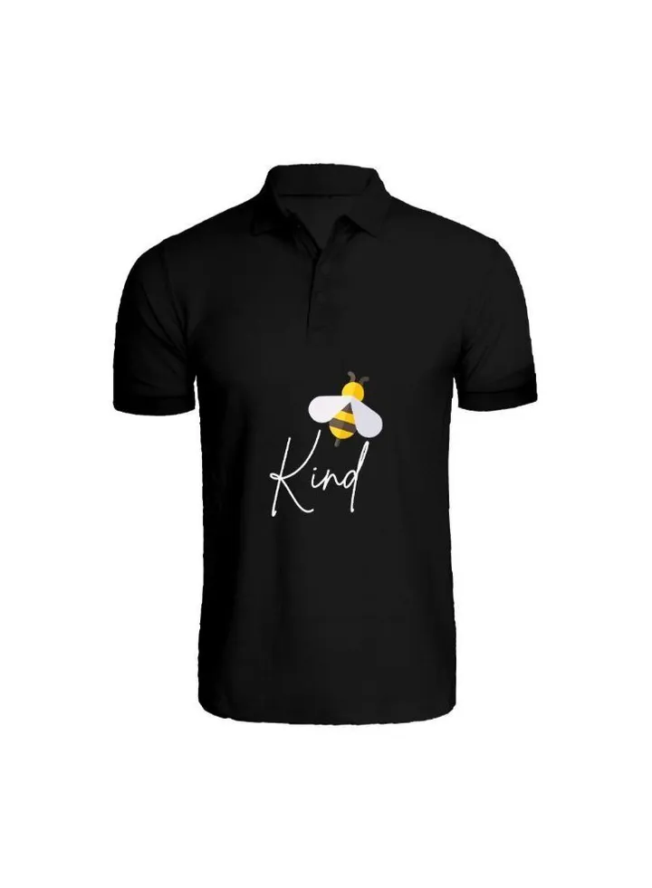 Printed (Black) Cotton T-shirt (Bee Kind) Personalized Polo Neck T-shirt For Women (Small)-Set of 1 pc-220 GSM