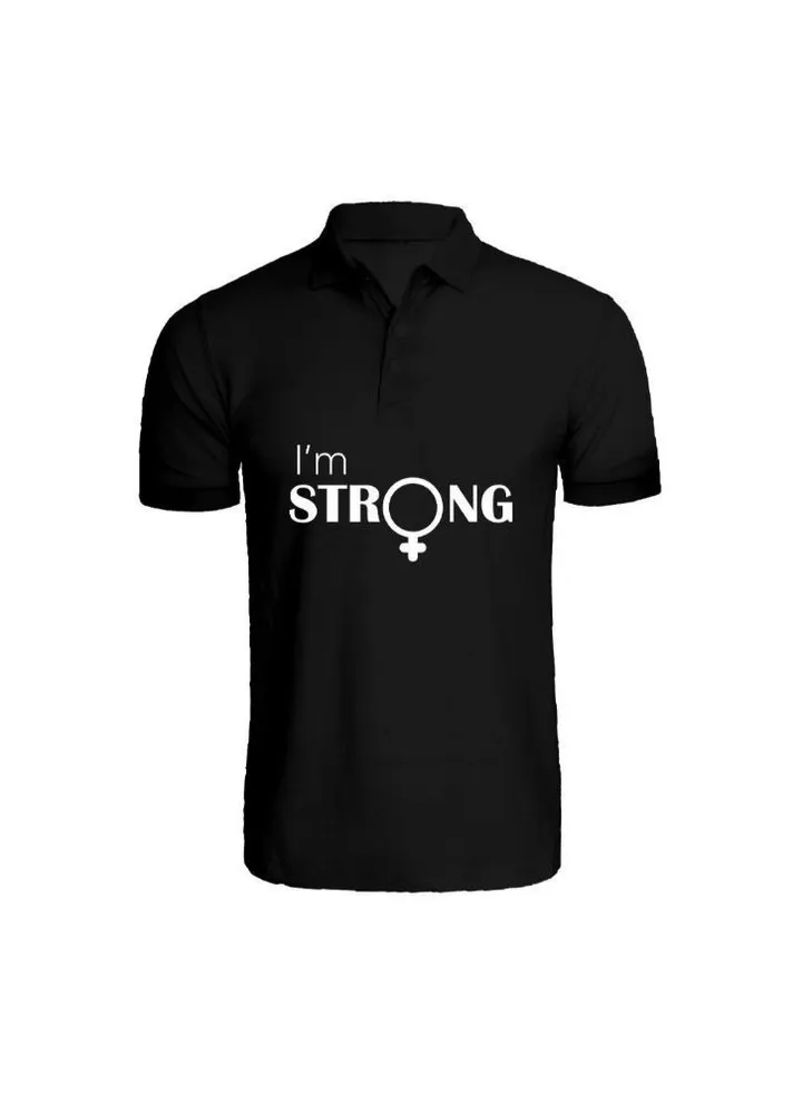 Printed (Black) Cotton T-shirt (I am Strong) Personalized Polo Neck T-shirt For Women (Small)-Set of 1 pc-220 GSM