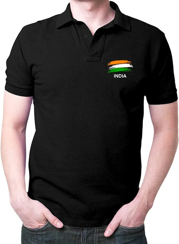Men Solid Half Sleeve Indian Flag Logo Printed Independence Day T-Shirt