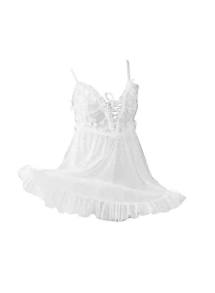 Women's Lingerie Pajama One-Piece Sling Underwear Bodysuit Corset Women's Sweet Lingerie Lace Underwear Backless Hollow Out Bodysuit Sleepwear Deep V Bodysuit One size White