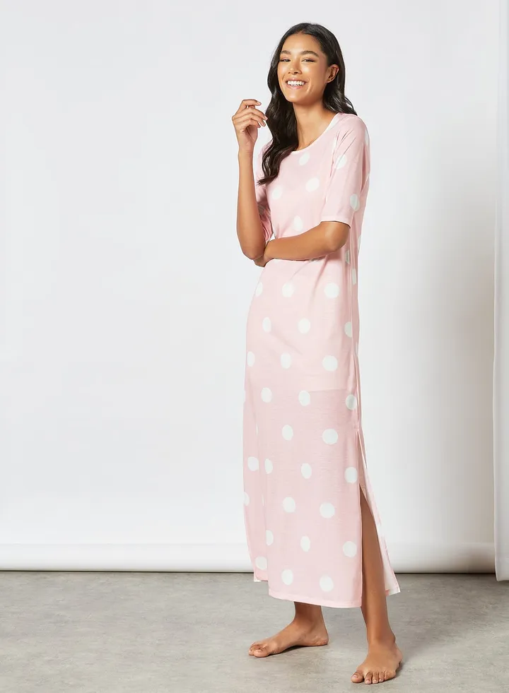 Polka Dot Maxi Nightdress Pink