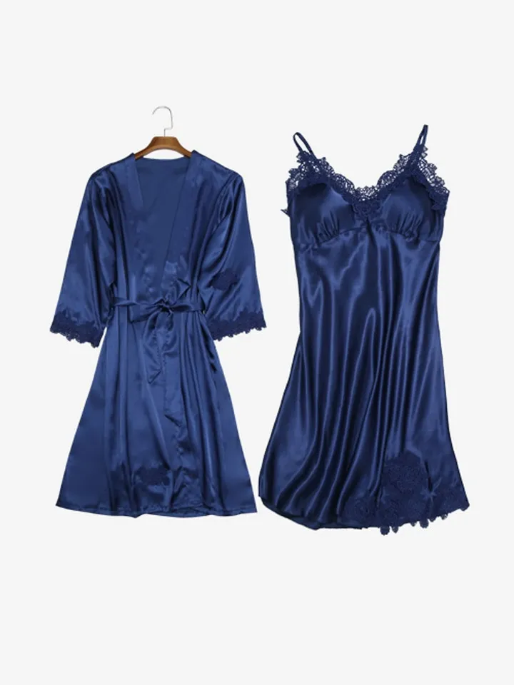 Comfortable Nightdress With Robe Blue