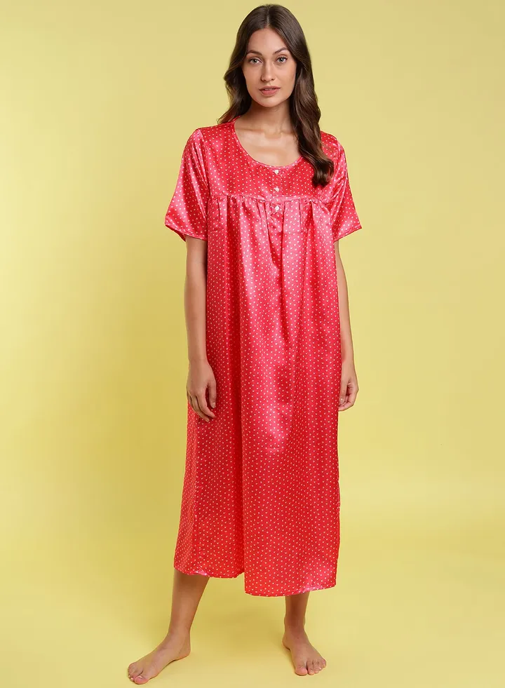 Scoop Neck Nightdress Red/White