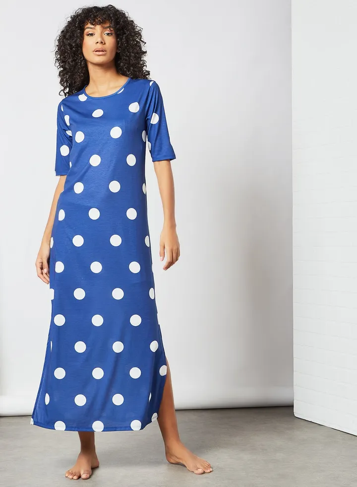 Polka Dot Maxi Nightdress Navy