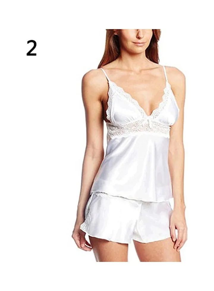 Women Fashion Pajamas Lace Splicing Plus Size Two-piece Sleep Suit Sleepwear White