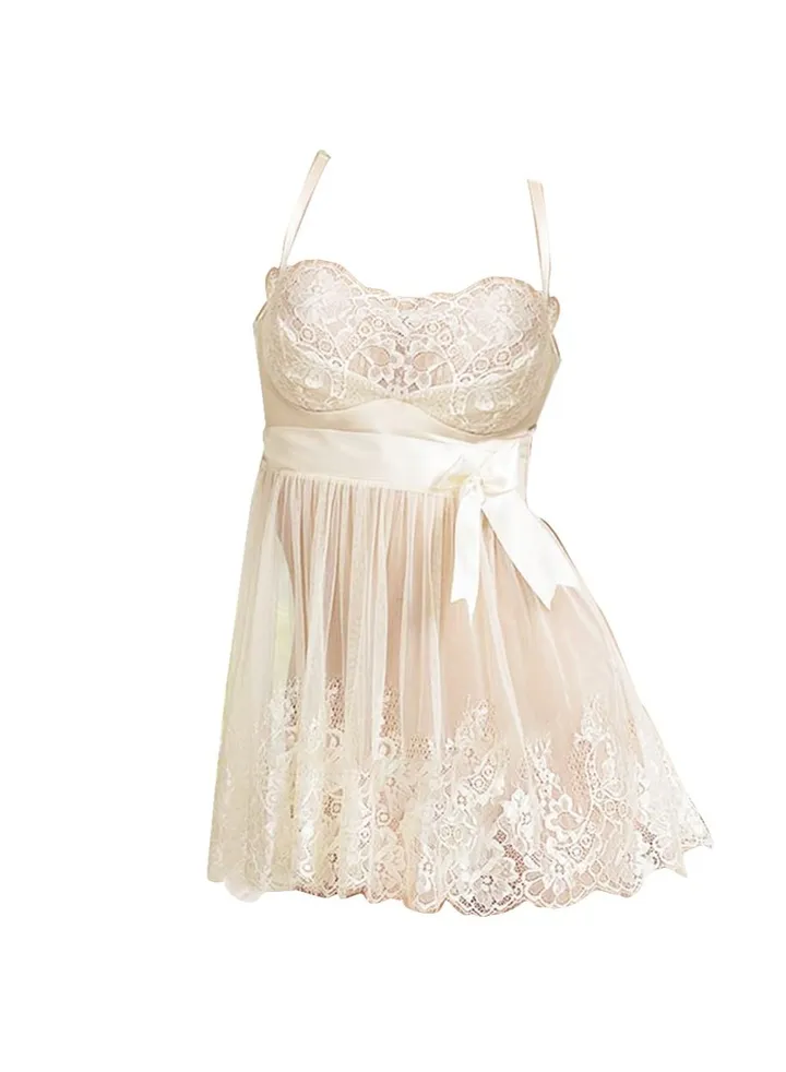 Ladies Soft Sling Nightdress Hollow Lace Backless Romantic Pajamas