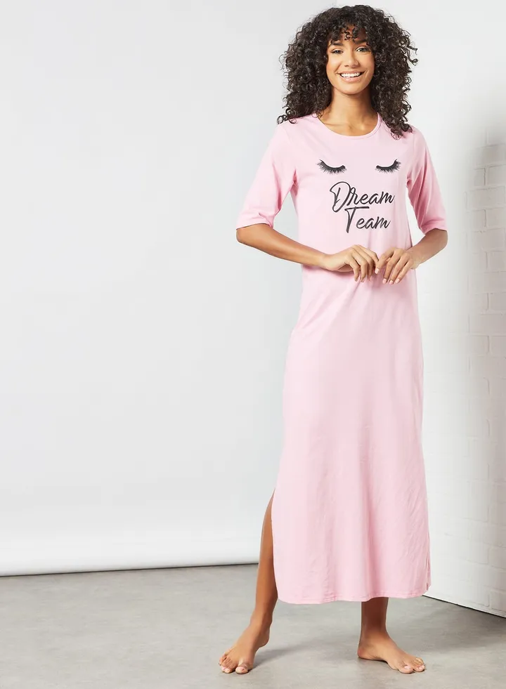 Slogan Print Maxi Nightdress Pink