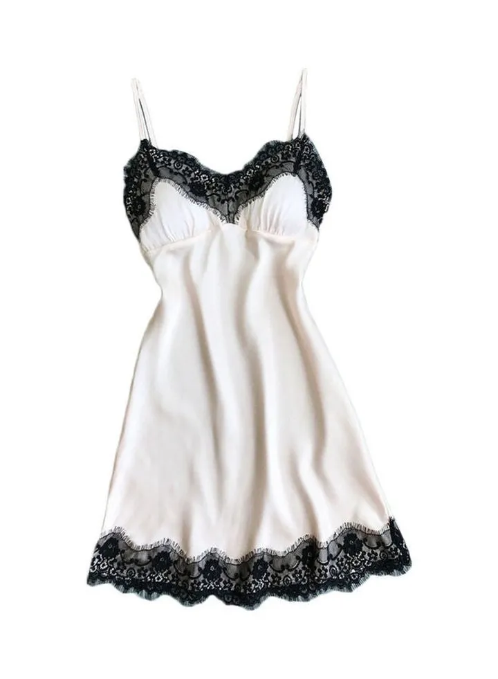 Silky Lace Patchwork Nightdress White/Black