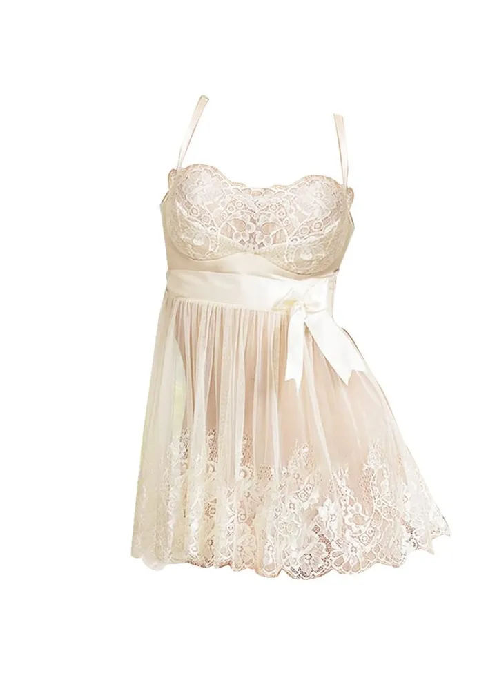 Ladies Soft Sling Nightdress Hollow Lace Backless Romantic Pajamas