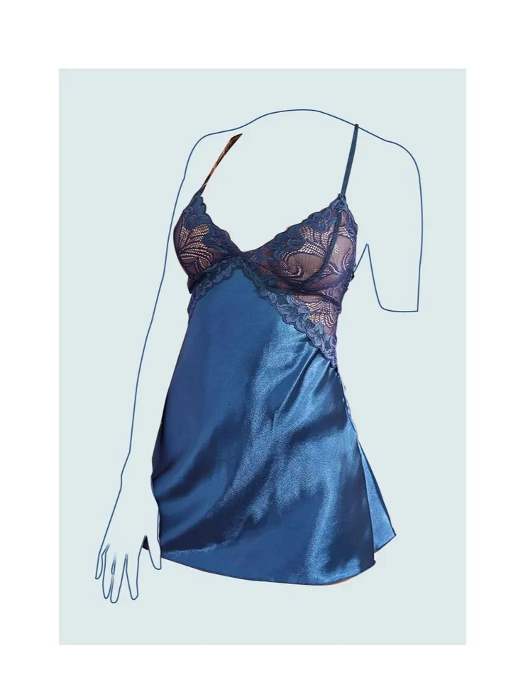 Ladies Soft Sling Nightdress Satin Hollow Lace Backless Romantic Pajamas