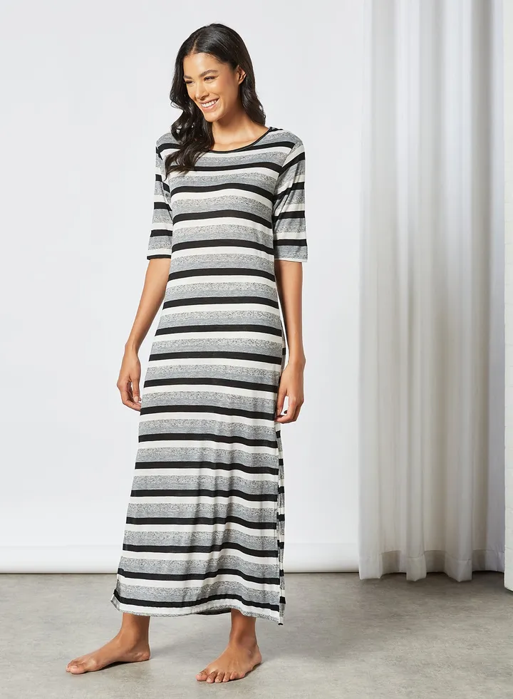 Stripe Print Nightdress Grey