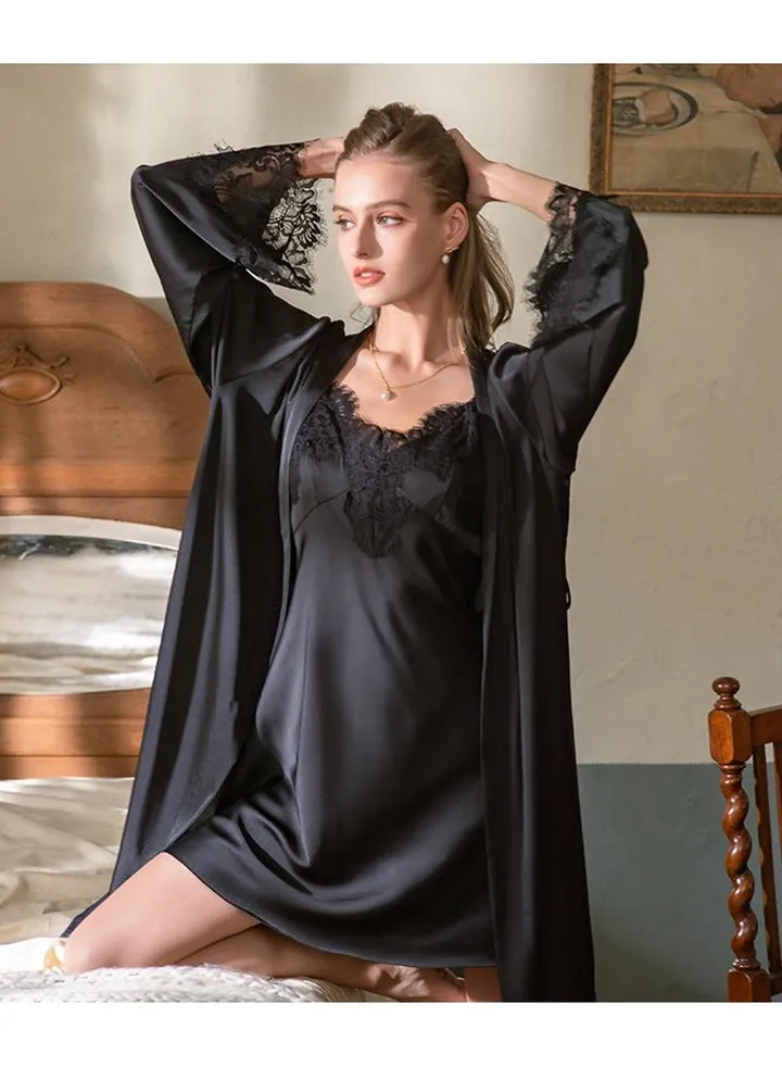 Pajama Set Lingerie Ladies Satin Pajamas Kimono Robe Dress