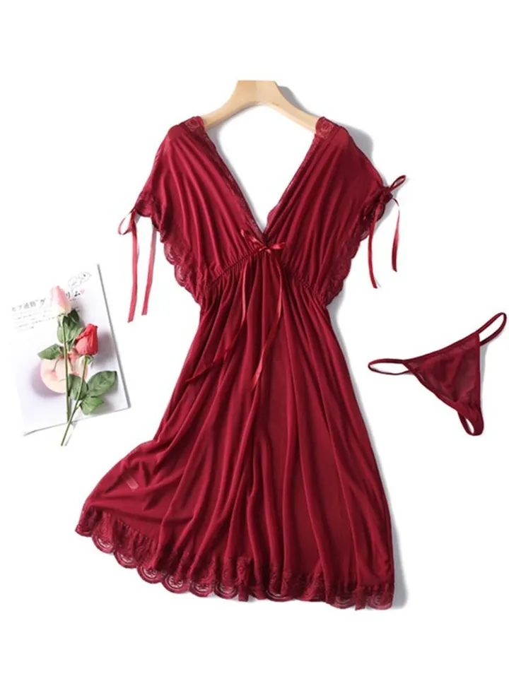 Plus Size Sleepwear Slim Mesh Lace Sheer Sleepwear Women Summer Sleepwear Plus Size Sleepwear