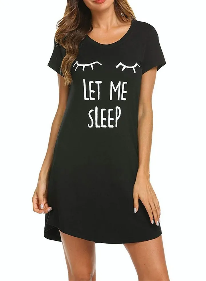 Women's Short Sleeve Sleep Dress Pajama Dress Summer Printed Summer Shirt Dress Sleepwear