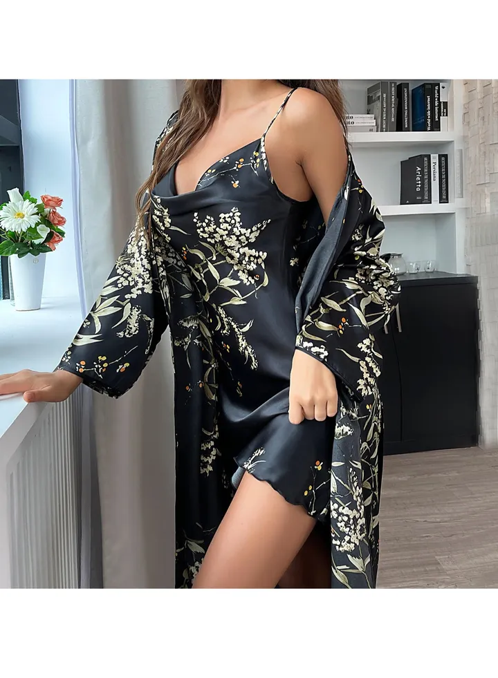 Two-Piece Tie Nightgown And Nightgown Set